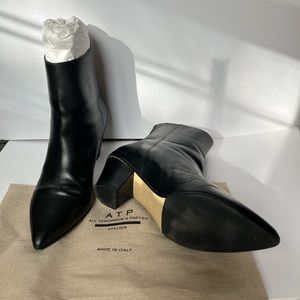 ATP Atelier Black Italian calf leather block heel pointed ankle boot